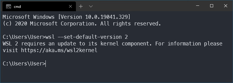 Aufforderung den Linux kernel von WSL 2 manuell zu updaten