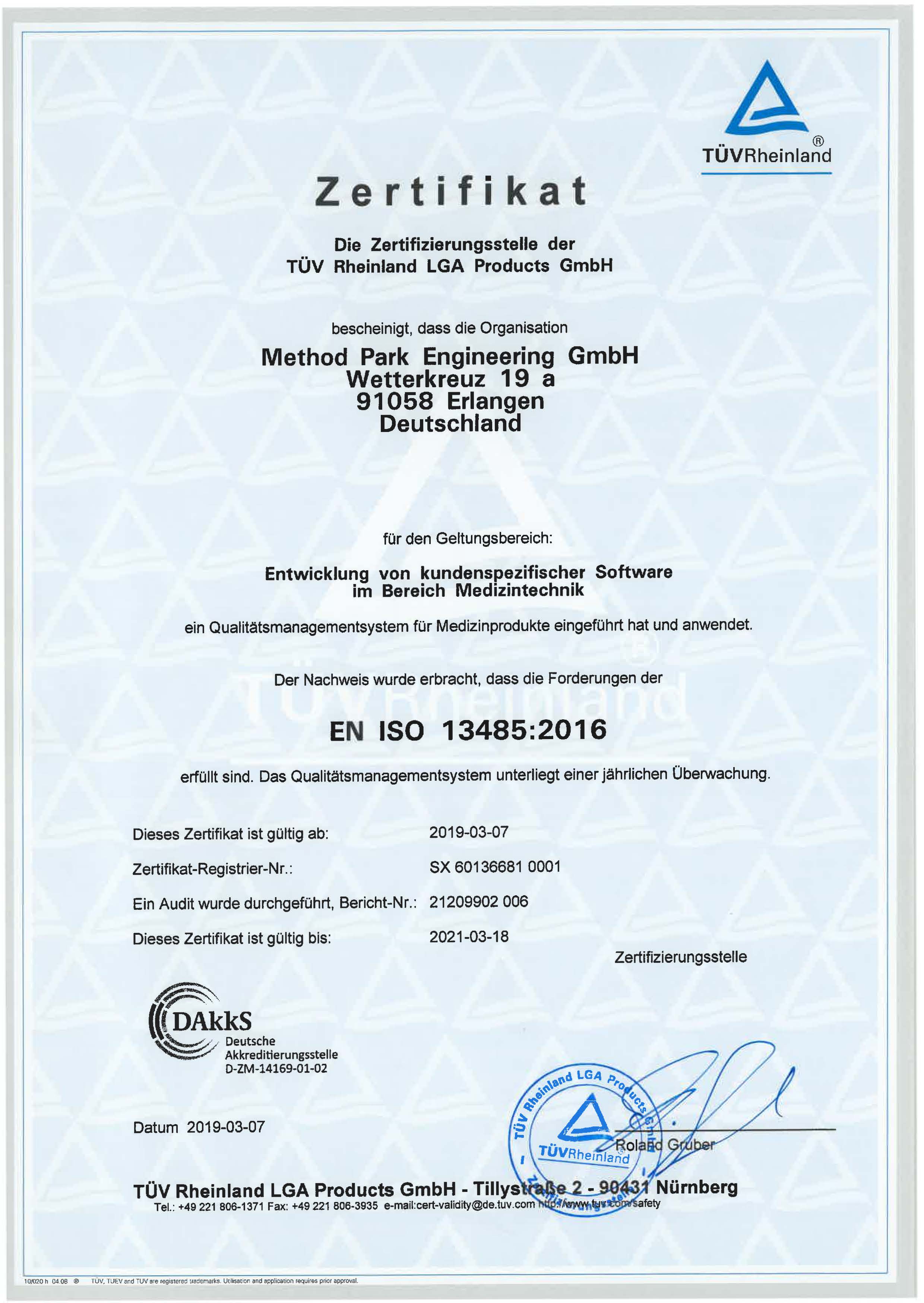 Method Park erfolgreich nach DIN EN ISO 13485:2016 re-zertifiziert